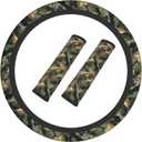 Camouflage Forest Steering Wheel Cover Elastic Non-Slip Car Steering Wheel Covers with Seat Belt Shoulder Pad for Women Men