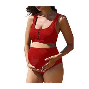 High Waist Maternity Swimsuit Two Piece Pregnancy Swimwear Bikini Bathing Suits for Women Maternity Swimsuits 2XL