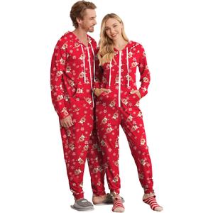 Ekouaer Christmas Onesie for Couples Zipper Hooded Adult Matching Onesie Pajamas with Pockets (X-Small, Reindeer)