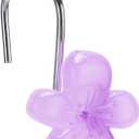 Cute Flower Shower Curtain Hooks, Glow in The Dark, Pretty Floral Themed Elegant Bathroom Decor, Purple