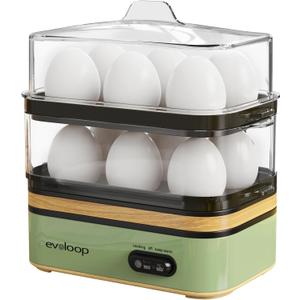 Evoloop Rapid Egg Cooker Electric 12 Eggs Capacity, Soft, Medium, Hard Boiled, Poached, Omelet Maker Egg Poacher & Vegetable Steamer, BPA Free TrayGreen