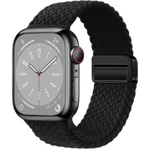 Qimela Sport Solo Loop Compatible with Apple Watch Band 38mm 40mm 41mm 42mm 44mm 45mm 46mm 49mm for Women Men,Magnetic Strap Stretchy Braided Wristband for iWatch Series 10 9 8 7 6 5 4 3 Ultra 2 1 SE (Black)