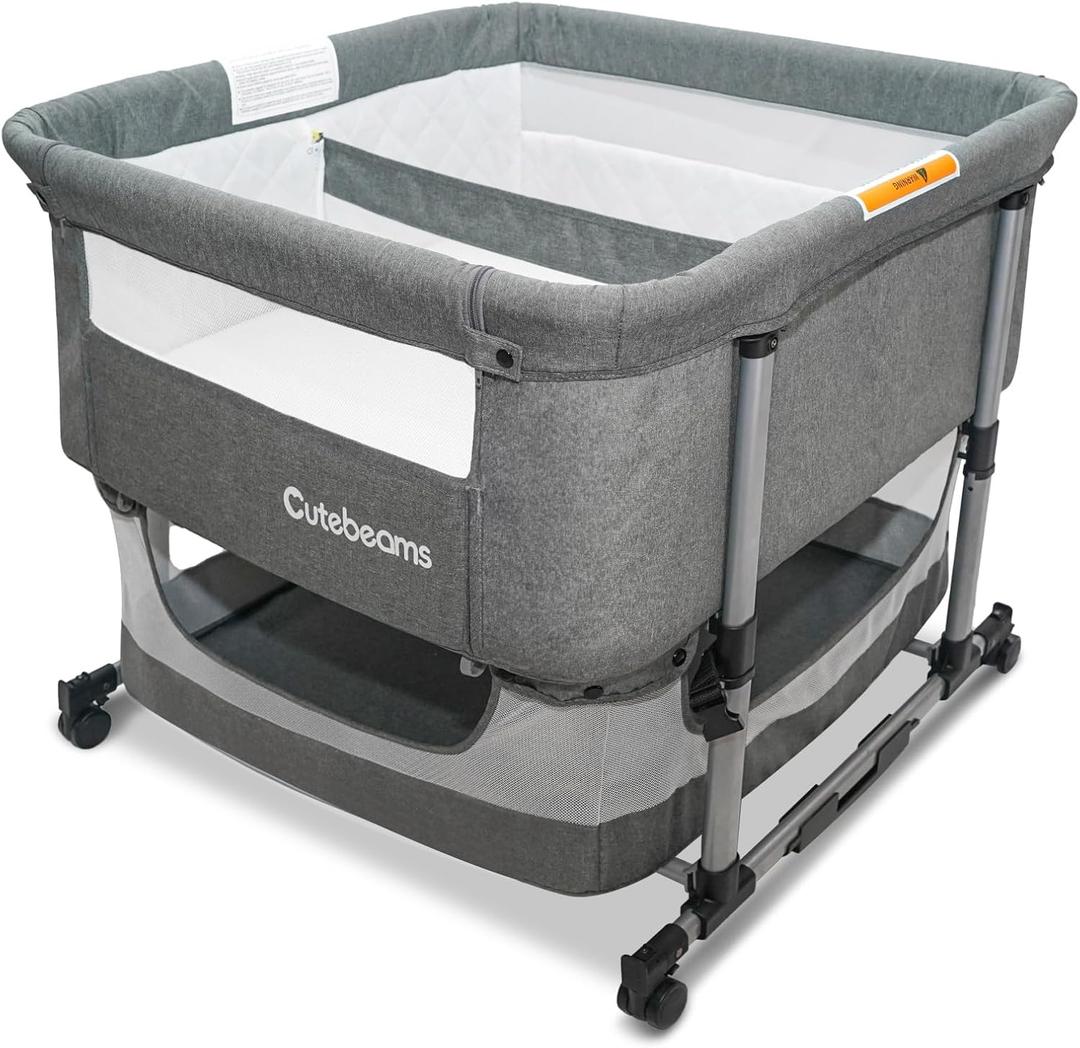 Twin Bassinet for 2 Babies, Bedside Double Bassinet for Twins
4 In 1 Portable Adjustable Rocking Baby Bassinet with Mosquito Net and Storage Basket, Luxury Mattress (Grey)