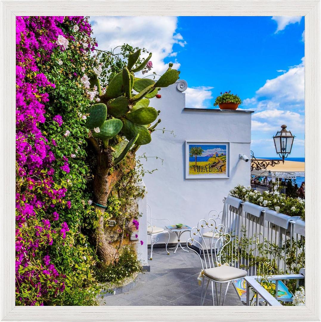 24x24 Wood Frame White, Modern Natural Woodgrain 24x24in Picture Frame, Rustic Wooden 24 x 24 inch Gallery Wall Photo Poster Frame with HD Plexiglass, Horizontal Vertical Wall Mounting Display 1pcs