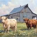 Farm Animal Paint by Numbers Kit for Adults - DIY Highland Cows with Barn Painting on Canvas, Acrylic Paint Set, Suitable for Beginners, Rustic Art for Home Decoration or Gifts(8X12IN Framed)