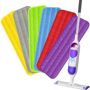 HOMTOYOU Reusable Mop Pads for Swiffer PowerMop: 6 Pack Microfiber Pad Refills for Multi-Surface Floor Cleaning - Machine Washable Replacement Sweeping Cloths for 13 ''-15 '' Spray Mop Colorful