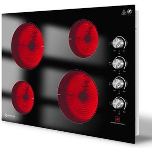 AMZCHEF 30 Inch Electric Cooktop, Built-in with 4 Burners Max 7000W with 30" Glass Ceramic Cook Top,Knob control, Hot Surface Indicator,220V - 240V Hard Wire, No Plug