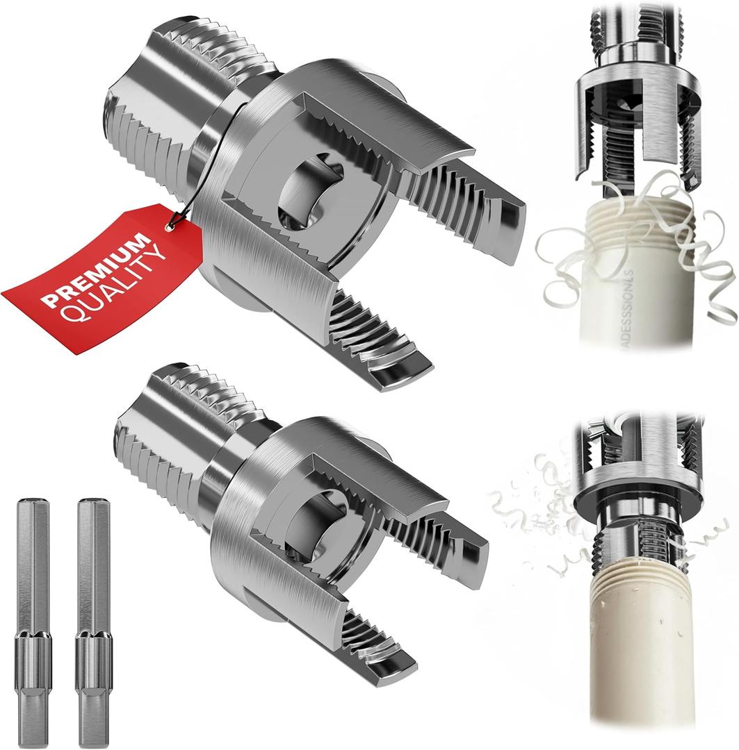 Premium 2 Packs PVC Pipe Threader 1/2 and 3/4 Integrated Internal & External Threading Tool Break-resistant Rust-resistant Terraja Para Tubo Set npt dual-function Plastic kit Opener For Water Electric