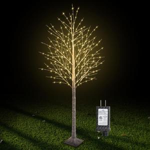 7FT 600LED Lighted Birch Tree Including Twinkle Lights, LED Birch Tree with Timer, Lighted Tree for Outdoor Indoor Home Party Yard Easter Christmas Decoration (Warm White Light)