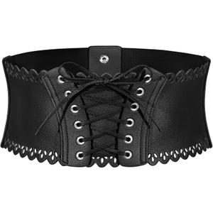 Wedtrend Womens Wide Elastic Belts Leather Corset Belt Ladies Cinch Belts Waist Lace-Up Corset Belt for Dress (Medium, Black)