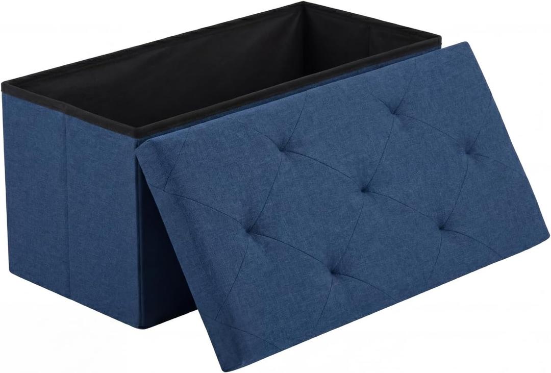 DUMOS 30 Inch Folding Storage Ottoman Bench, Large Hidden Storage Chest, 15"D x 30"W x 15"H Navy Blue