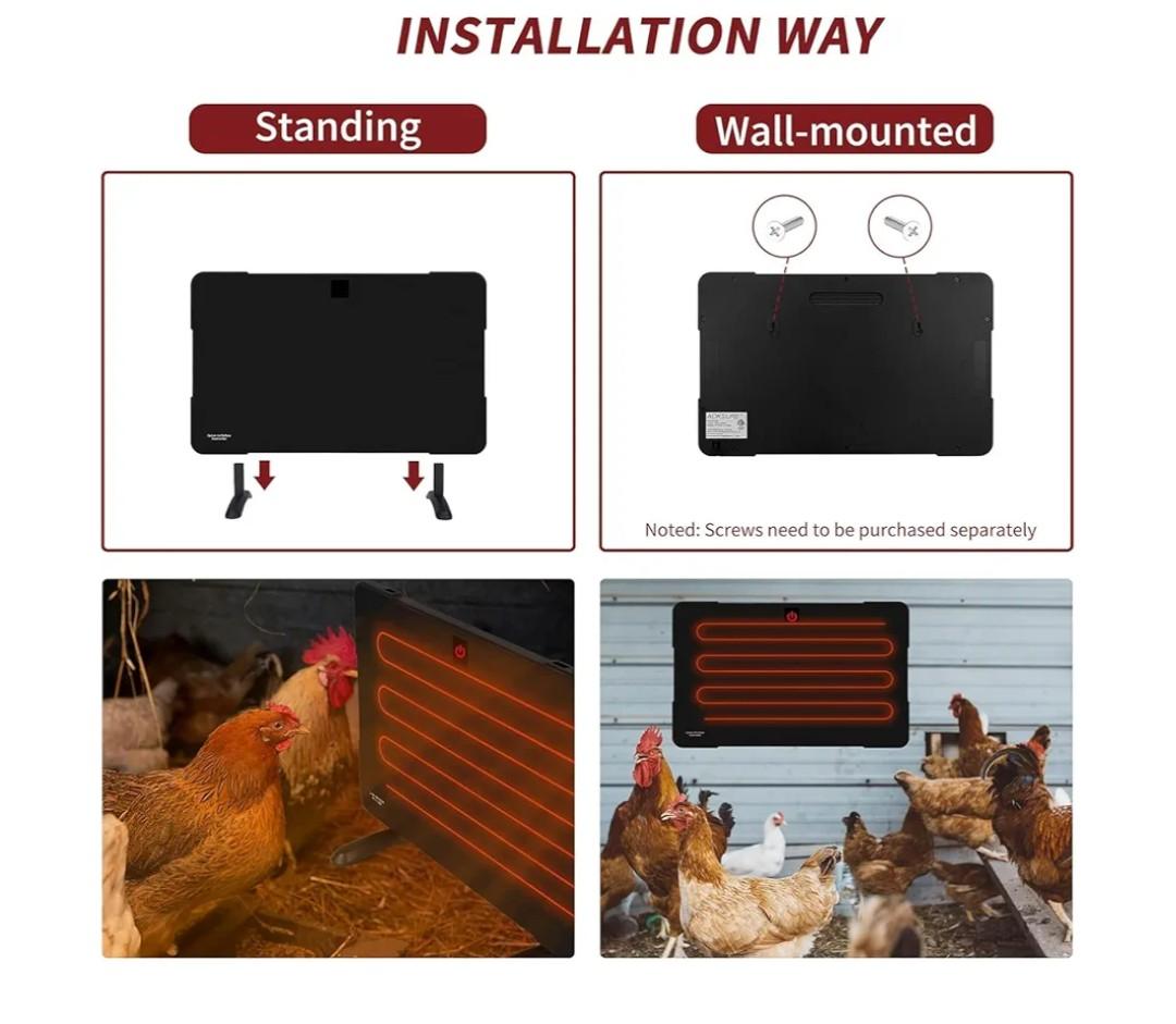 Chicken Coop Heater, 200W Brooder Heater for Chicks with 2 Temp Modes, Energy-Saving Light-Free Design, Multiple Installation Methods, ETL Certified, Suitable for Coops & Small Pets (PH200)