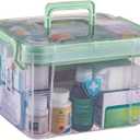 1-Pack Clear Storage Box Container,Family First Aid Box Medicine Box Organizer Plastic Medicine Storage Kit,First Aid Storage Box with Handles, Clear Household First Aid Organizer