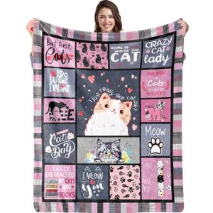 Cat Blanket for Cat Lovers, Cat Gifts for Cat Lovers, Cat Blanket for Women, Pink Black Cat Throw Blanket for Cat Lover Gifts Flannel Soft Warm Cozy Fuzzy Throw for Girls Women Adults (50" X 60") Cat Blanket for Cat Lovers, Cat Gifts for Cat Lovers, Cat Blanket for Women, Pink Black Cat Throw Blanket for Cat Lover Gifts Flannel Soft Warm Cozy Fuzzy Throw for Girls Women Adults (50" X 60")