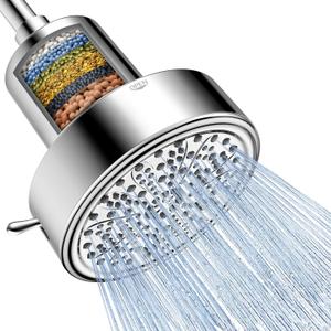 FEELSO Filtered Shower Head, High Pressure 6 Spray Modes Shower Head with Filters for Hard Water Remove Chlorine, Improves Skin & Hair, Rain Showerhead with One-Click Filter Change Design (Chrome)