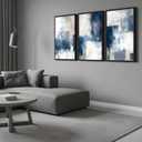 Devatz 3 Pcs Navy Blue Abstract Poster Wall Art Modern Minimalist Neutral Blue and Grey Paintings Pictures Wall Decor Print Artwork for Living Room Bedroom Office Home Decoration Unframed