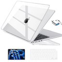 EooCoo Compatible with MacBook Air 13 inch Case 2026 2025-2022 M4 M3 M2 Model A3240 A3113 A2681, Mac Air 13.6 inch Transparent Hard Shell & Keyboard Cover & Screen Film & Type-C, Shiny Crystal Clear