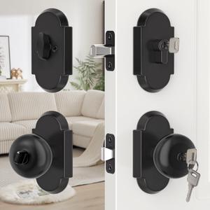 Matte Black Exterior Door Knob and Deadbolt Set, Keyed Alike Entry Door Knobs with Key Lock and Deadbolt for Entrance and Front Door