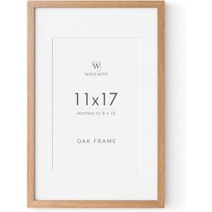 11x17 Oak Picture Frame, Solid Oak 11x17 Poster Frame with Mat to 8x12(Openning Size is 7.5x11.5), Natural Wood 17x11 Frames for Wall, Set of 1
