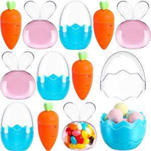 12 Pcs Fillable Easter Carrots Easter Bunny Eggs Containers Plastic Carrot Eggs Bunny Chick Shaped Containers Ideal for Hunt Party Baskets Fillers Surprise Gifts