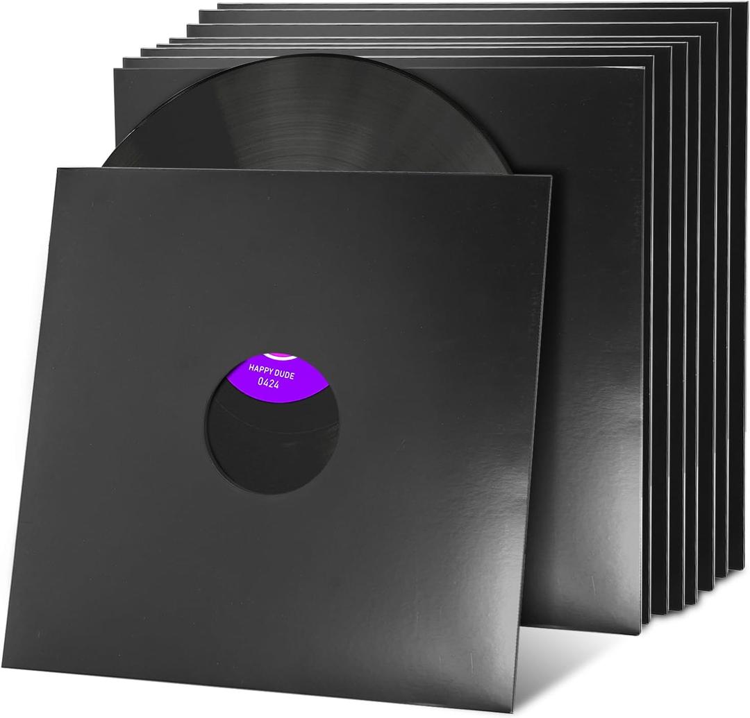 Facmogu 10PCS 12in Vinyl Record Sleeves, 350gsm Heavyweight Cardboard Record Jacket with Hole, LP Vinyl Album Covers Jackets for 33 RPM, Anti Static Record Storage Protector Cover - Glossy Black