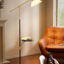 EDISHINE 68" Arc Floor Lamp with Table, Vintage Standing Lamp for Living Room with Tray, Height Adjustable, 5 Color Temperatures LED Bulb Included, Beige Shade, for Bedroom Office, Wood Grain