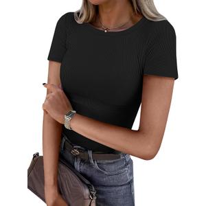ATHMILE Womens Long Sleeve Crewneck/V Neck Ribbed Tops Fall Fitted Stretch Casual Basic T Shirts 2026 (Green, S)
