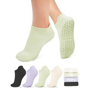4 Pairs Non Slip Pilates Socks with Grips for Women, Grip Socks for Yoga Ballet Barefoot Workout Anti Skid Athletic Socks, 6-8 