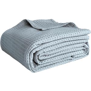 100% Cotton Waffle Weave Throw Blanket, Soft Lightweight Breathable Cozy Blankets for Bed Couch Home Décor All-Season Use (Dusty Blue, 40"x50")