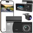 3 Channel 4K WiFi Dash Cam, 4K+1080P+1080P Front Inside and Rear, Triple Dash Camera with 32GB Card, APP Control, G-Sensor, 24 Hours Parking Mode, Loop Recording, Night Vision