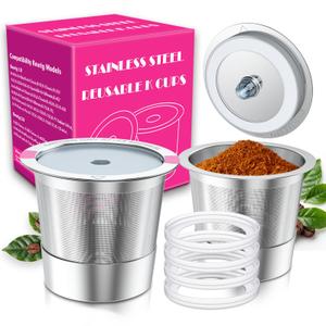 Reusable K Cups for K eurig 1.0 & 2.0 Coffee Makers, 1-Hole Stainless Steel Reusable Coffee Pods, Refillable K Cup Filter for K-Mini/Express/Classic/Elite, Leak Proof, BPA Free, Easy to Clean, 2 Pack