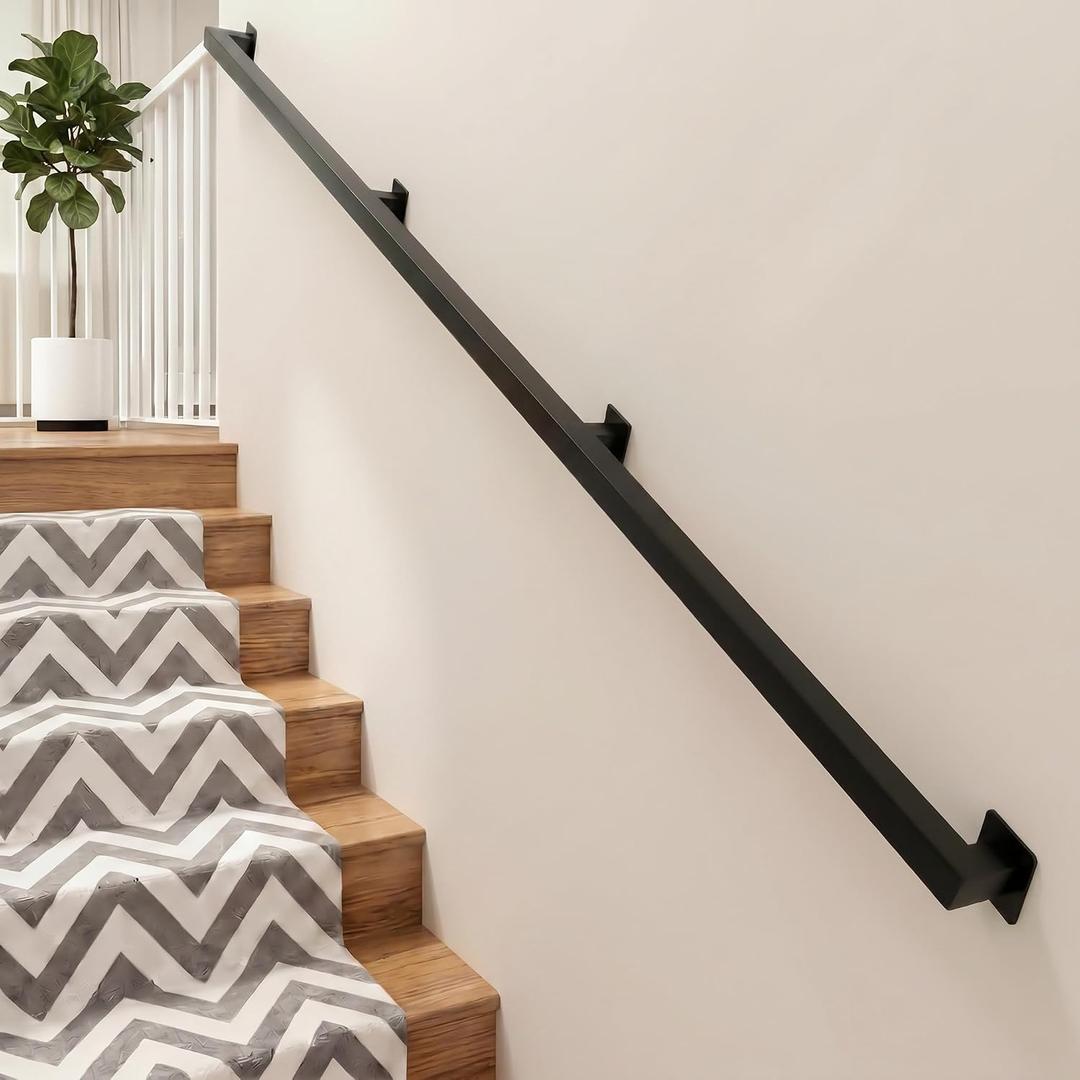 8FT Stair Railing Indoor Outdoor, 500LB Heavy-Duty Wall Mounted Handrail