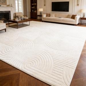Beige 8x10 Solid Color Area Rugs Washable Living Room Rug, Modern Geometric Non-Slip Indoor Carpet with Soft High-Low Pile, Fluffy Floor Rugs for Bedroom, Kids Room, Nursery, Home Decor