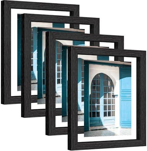eletecpro 8x10 Floating Picture Frames Set of 4, Real Double Glass Picture Frames for Wall Mount, Vertical or Horizontal Display Multi-Size Photos and Artworks up to 8x10 Inches, Home Decor, Black