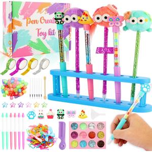 Ulema 65Pcs Cute DIY Pen Making Kit Christmas Gifts, Create 12 Plush and Floating Pens, Creative Arts and Crafts (Style1)