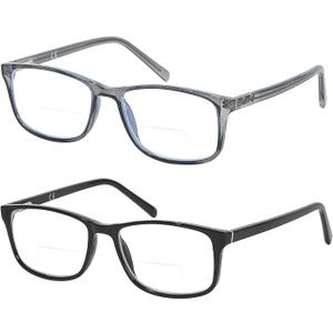 Bifocal Reading Glasses Women Men Clear Top Blue Light Blocking Computer Readers Wide Full Frame Cheaters Eyeglasses (Black & Clear Grey)