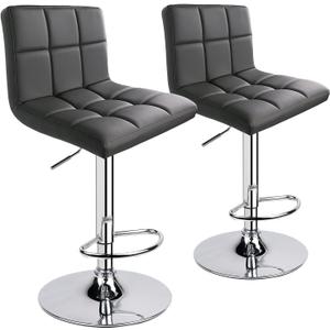 Leopard Bar Stools, Modern PU Leather Adjustable Swivel Bar Stool with Back, Set of 2 (Grey)