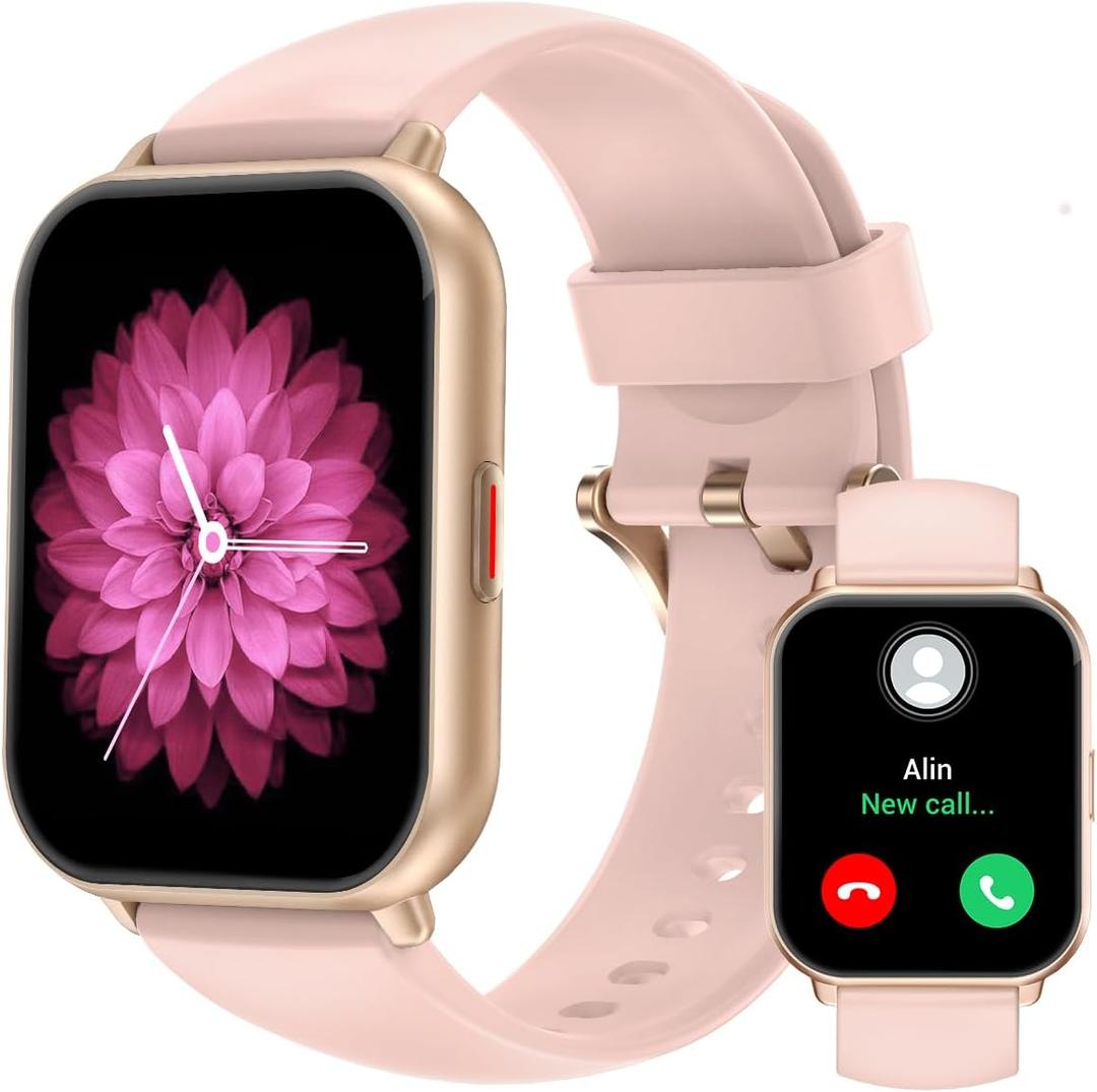 RUIMEN Smart Watches for Men Women (Answer/Make Calls), 1.8" Smartwatch for iOS/Android Phones, Fitness Tracker Watch with Heart Rate/Sleep Monitor Pedometer Waterproof (2 Bands Included), Pink