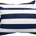 Outdoor Pillow for Chaise Lounge Chair, Simple Stripe Pattern Blue and White Waterproof Headrest Pillow Lumbar Pillows with Adjustable Elastic Strap for Beach, Poolside, Patio, Office (2 Pack)