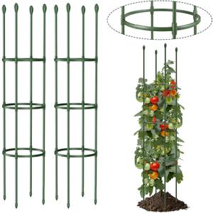 Round Heavy Duty Tomato Cage - 55 Inch Steel Core Plastic Coated Garden Trellis, 4-Post Rustproof Plant Support for Tomato/Cucumber/Beans, No Tools Snap Assembly