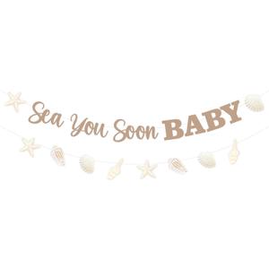 Sea You Soon Baby Banner with Seashell Theme Banner - Seashell Baby Shower Decorations Boy Girl, Under the Sea Ocean Themed Party Supplies for Pregnancy Celebration Newborn Party
