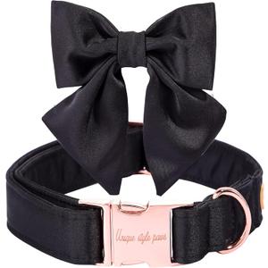 Unique Style Paws Silk Black Color Adjustable Durable Wedding Bow Tie Collar for X-Large Dogs