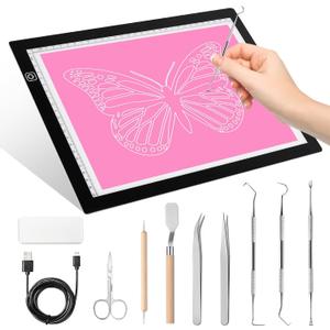 Dorhui A4 Light Pad for Weeding Vinyl, LED Copy Board Light Tracing Box Ultra-Thin Adjustable USB Power for Vinyl Weeding Tools, Silhouettes, Cameos, HTV
