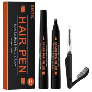 3-Pack Beard Pencil Filler for Men (Black), Four-fork Tip Beard Styling Pen, Waterproof Sweat Proof Long Lasting Beard Pencil,Effectively Enhances Facial Hair