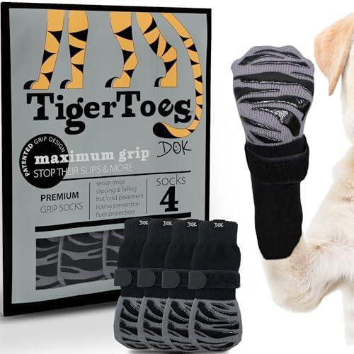 DOK TigerToes Premium Non-Slip Dog Socks for Hardwood Floors - Extra-Thick Grip That Works Even When Twisted - Prevents Licking, Slipping, and Great for Dog Paw Protection (XXXL)