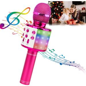 ShinePick Karaoke Microphone, 4 in 1 Wireless Microphone with LED Lights Handheld Portable Karaoke Machine, Home KTV Player, Compatible with Android & iOS Devices(Purple)