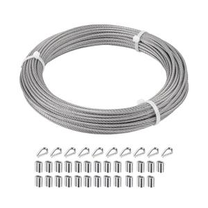 SIDAZON 1/8 inch Wire Cable,100ft Wire Rope Metal Cable with Loop Sleeve and Steel Thimble, 7x7 Marine Stainless Steel Strand Core Perfect for Deck Railing System, Outdoor Hanging kit, Garden Fence