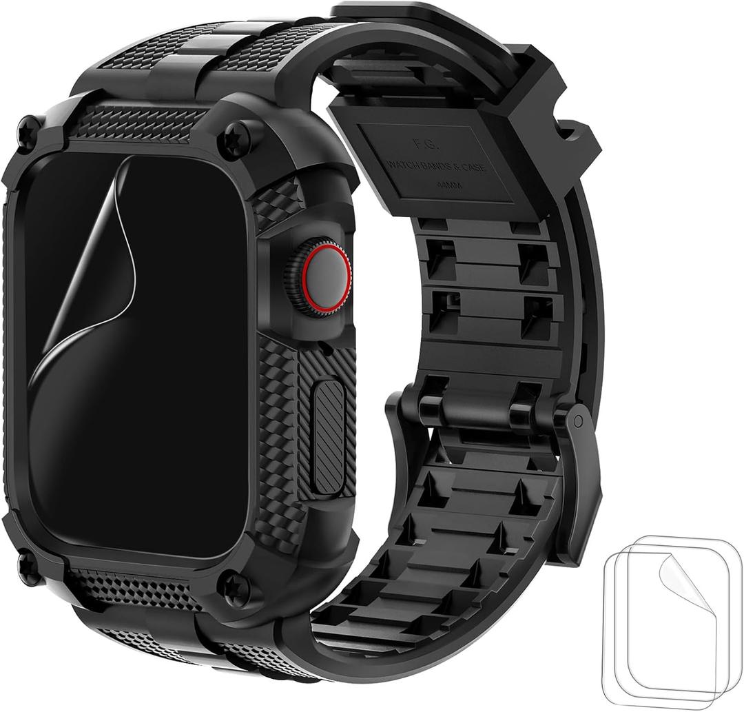Wristitani Compatible with Apple Watch Band with Shockproof Rugged Case 40mm 41mm 44mm 45mm 49mm for iWatch Series ultra2/ultra/9/8/7/6/SE/5/4, Durable TPU Sport Strap with Coverage Screen Protector (Black)