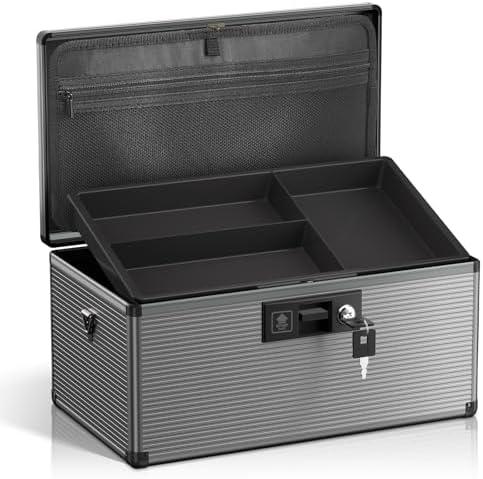 Lockbako Medicine Lock Box with Key, Alluminum Alloy Box for Medication,First Aid Box with a Removeable Tray to Store Medicines & Pills for Home&Travel, Black,16 * 9.25 * 7.48 Inch