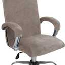 Velvet Plush Ergonomic Comfortable Office Chair Cover - Cat Proof Stretchable Protector for Mesh Office Desk Chair with Wheels and Armrest - Comfy Executive Office Chair for Adults, Khaki, XL